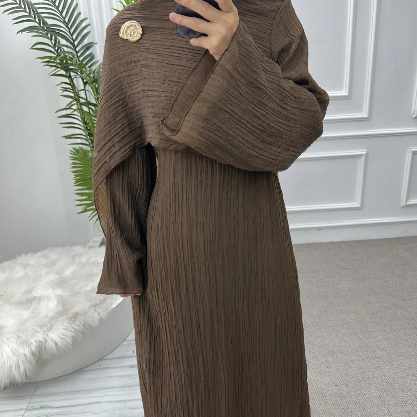 Abaya with Shawl Set Winkle 2 Layer Modest  Dress