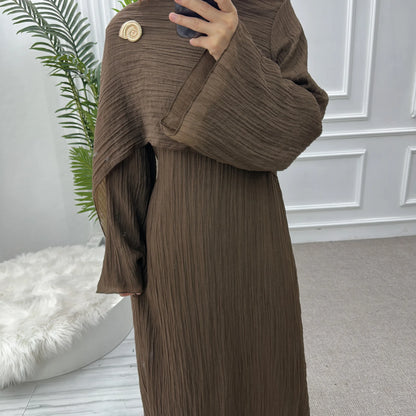 Abaya with Shawl Set Winkle 2 Layer Modest  Dress