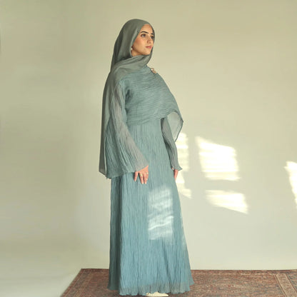Abaya with Shawl Set Winkle 2 Layer Modest  Dress