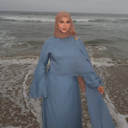 Abaya with Shawl Set Winkle 2 Layer Modest  Dress