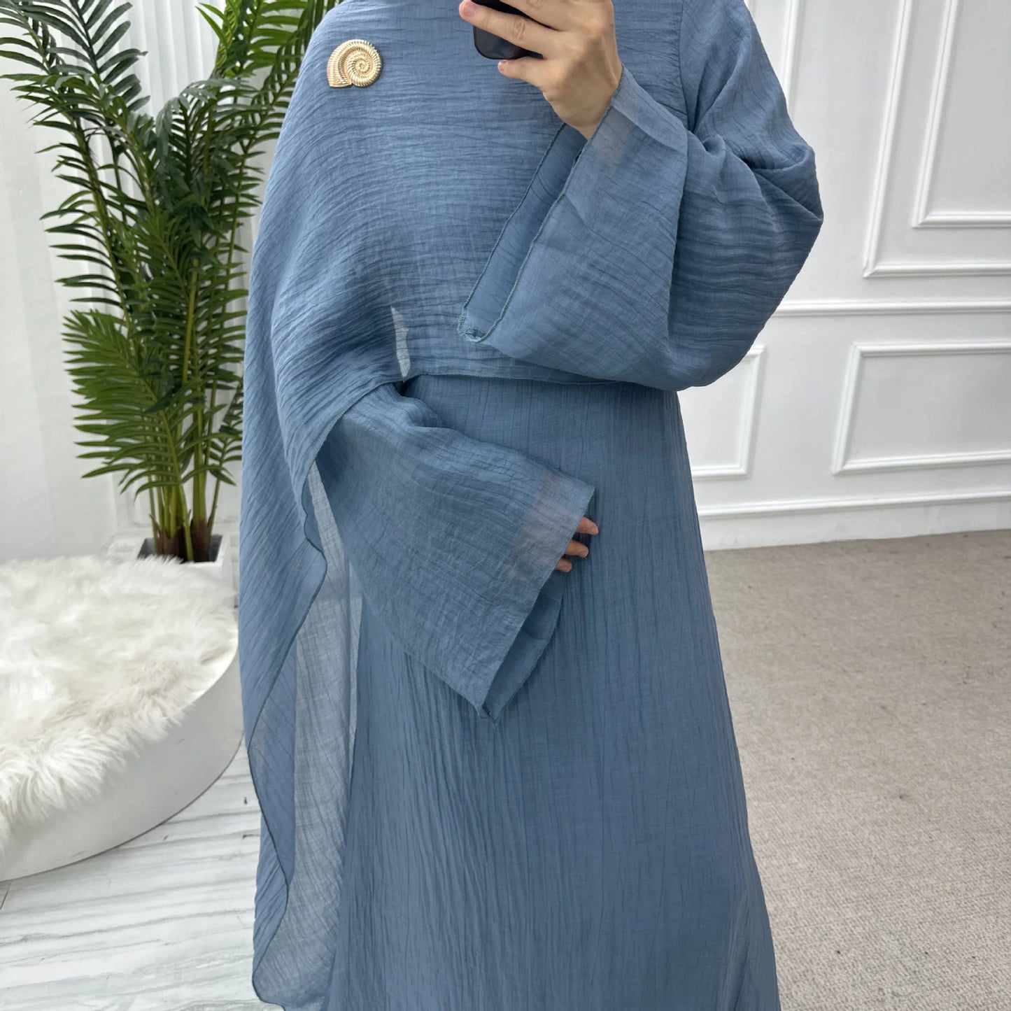 Abaya with Shawl Set Winkle 2 Layer Modest  Dress