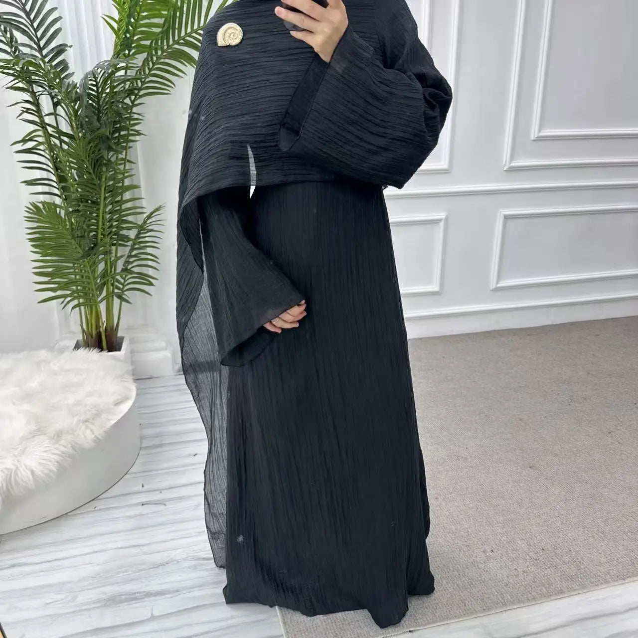 Abaya with Shawl Set Winkle 2 Layer Modest  Dress