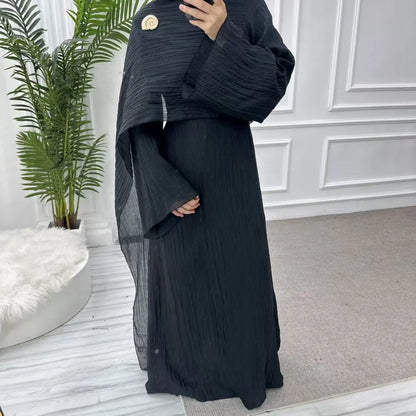 Abaya with Shawl Set Winkle 2 Layer Modest  Dress