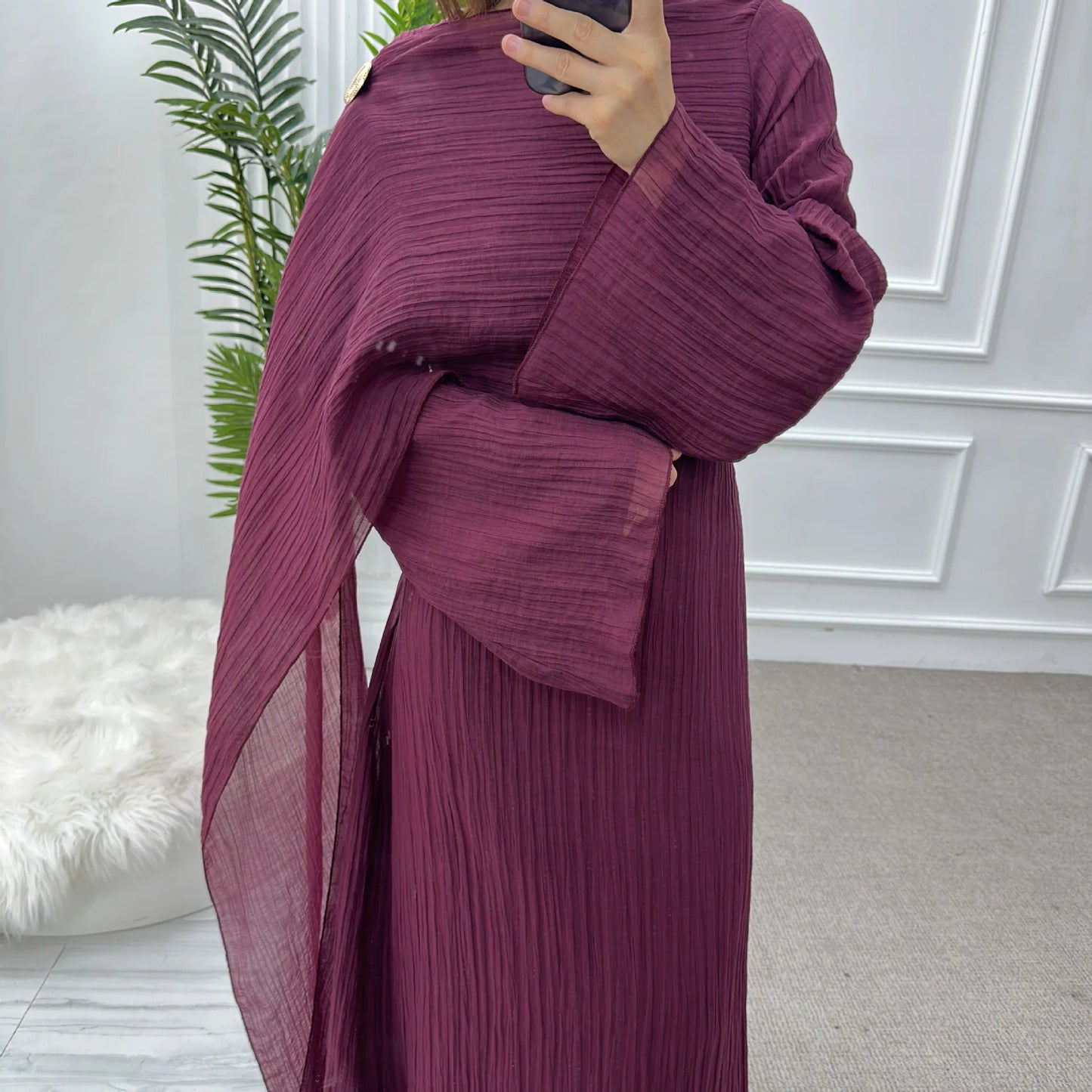 Abaya with Shawl Set Winkle 2 Layer Modest  Dress
