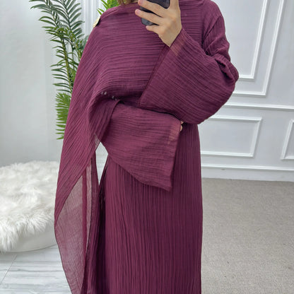 Abaya with Shawl Set Winkle 2 Layer Modest  Dress